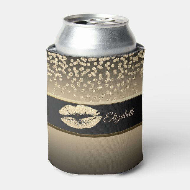 Elegant Gold Diamonds-Glittery Lip-Personalised Can Cooler (Can Front)