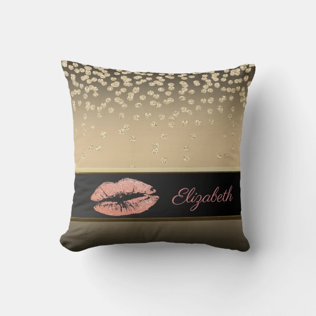 Elegant Gold Diamonds-Glittery Lip-Personalised Cushion (Front)