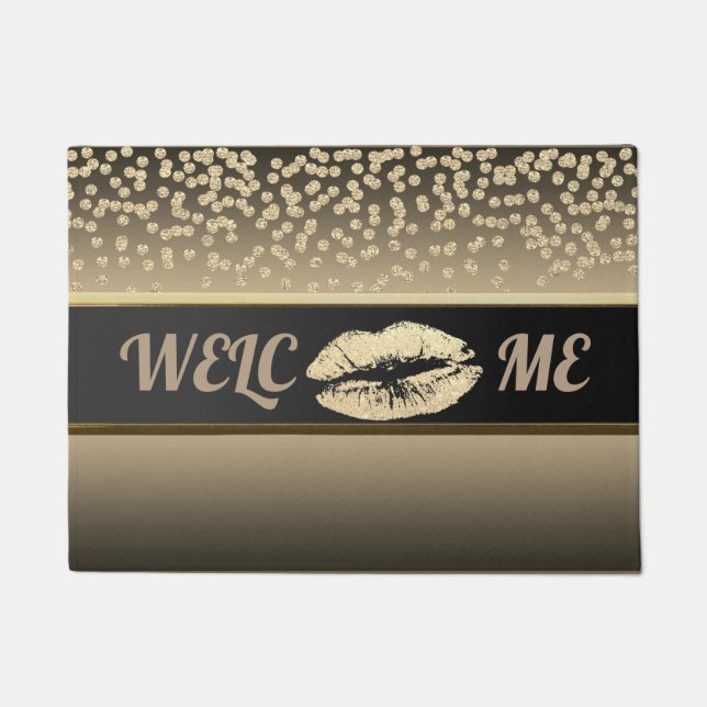 Elegant Gold Diamonds-Glittery Lip-Personalised Doormat (Front)