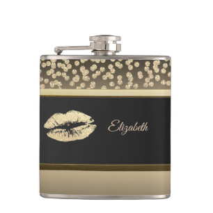 Elegant Gold Diamonds-Glittery Lip-Personalised Hip Flask