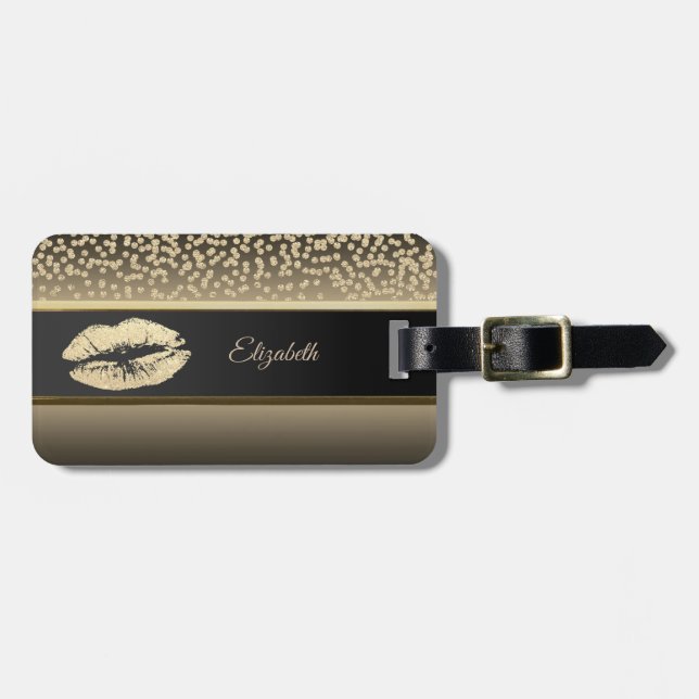 Elegant Gold Diamonds-Glittery Lip-Personalised Luggage Tag (Front Horizontal)