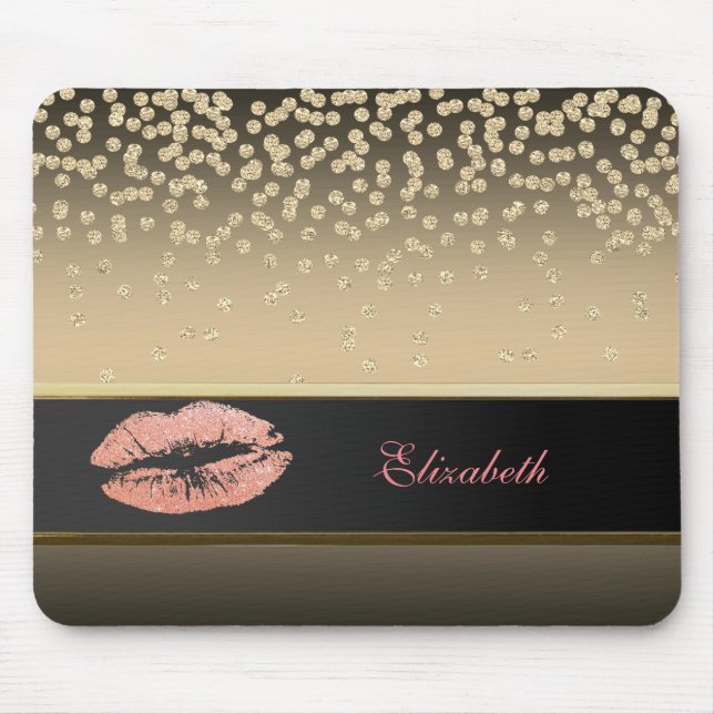 Elegant Gold Diamonds -Glittery Lip-Personalised Mouse Mat (Front)