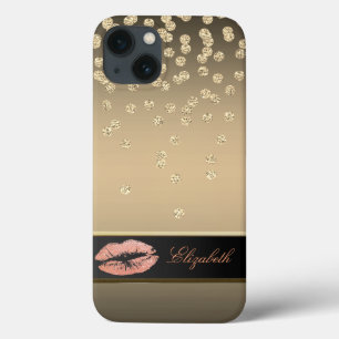 Elegant Gold Diamonds -Glittery Lips iPhone 13 Case
