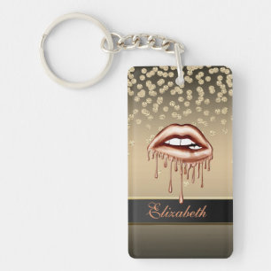 Elegant Gold Diamonds Metallic Dripping Lips Key Ring