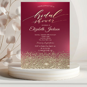 Elegant Gold Diamonds Red Bridal Shower Invitation