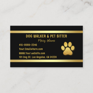 Elegant Gold Dog Walker Pet Sitter Business Card