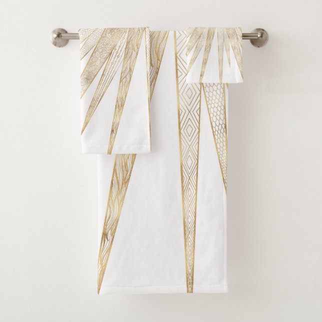 Elegant Gold Doodles Sun Moon Mandala Design Bath Towel Set (Insitu)