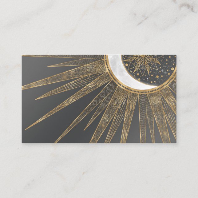 Elegant Gold Doodles Sun Moon Mandala Design Business Card (Front)