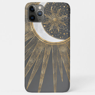 Elegant Gold Doodles Sun Moon Mandala Design iPhone 11 Pro Max Case