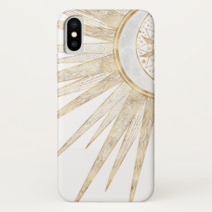 Elegant Gold Doodles Sun Moon Mandala Design iPhone X Case