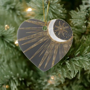 Elegant Gold Doodles Sun Moon Mandala Design Ceramic Tree Decoration