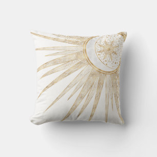 Elegant Gold Doodles Sun Moon Mandala Design Cushion