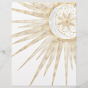Elegant Gold Doodles Sun Moon Mandala Design Custom Letterhead