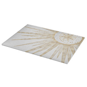 Elegant Gold Doodles Sun Moon Mandala Design Cutting Board