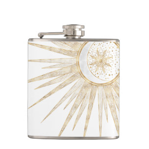 Elegant Gold Doodles Sun Moon Mandala Design Hip Flask