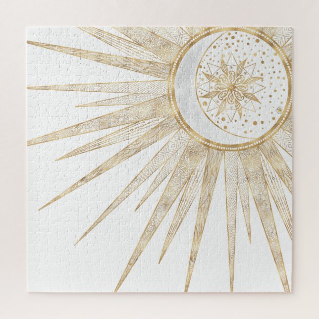Elegant Gold Doodles Sun Moon Mandala Design Jigsaw Puzzle (Vertical)