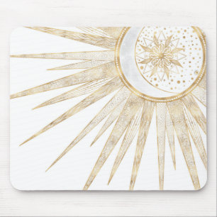 Elegant Gold Doodles Sun Moon Mandala Design Mouse Mat