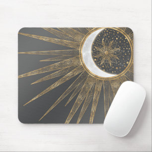 Elegant Gold Doodles Sun Moon Mandala Design Mouse Mat