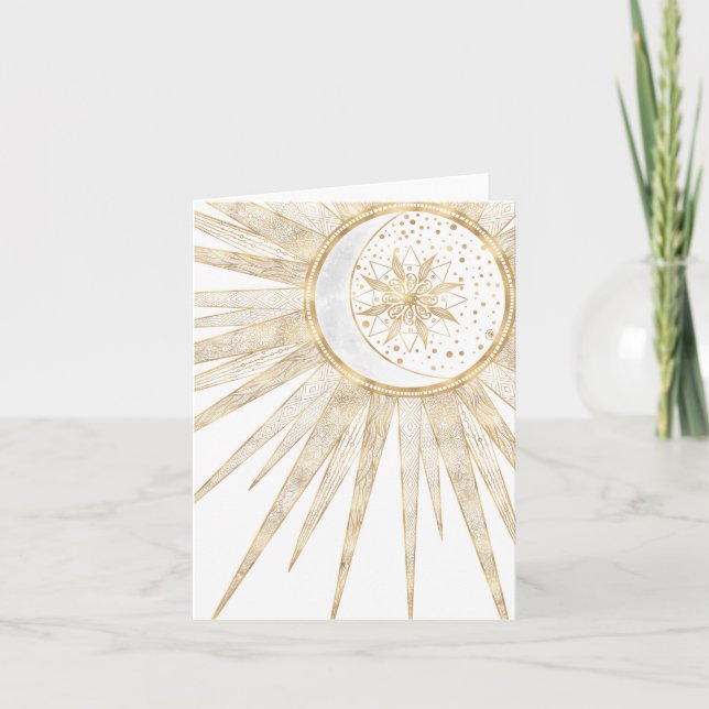 Elegant Gold Doodles Sun Moon Mandala Design Note Card (Front)