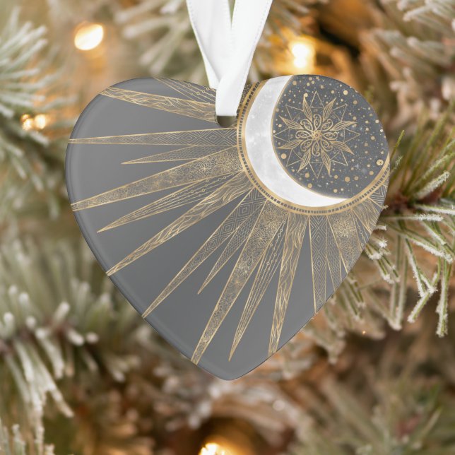 Elegant Gold Doodles Sun Moon Mandala Design Ornament (Tree)