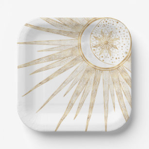 Elegant Gold Doodles Sun Moon Mandala Design Paper Plate