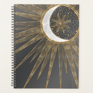 Elegant Gold Doodles Sun Moon Mandala Design Planner