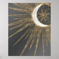 Elegant Gold Doodles Sun Moon Mandala Design