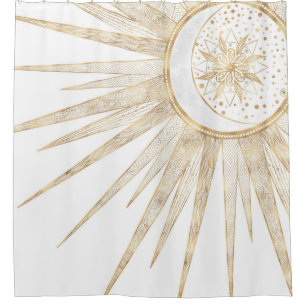 Elegant Gold Doodles Sun Moon Mandala Design Shower Curtain
