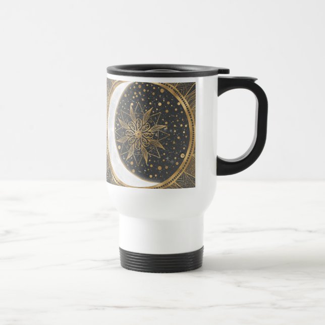 Elegant Gold Doodles Sun Moon Mandala Design Travel Mug (Right)