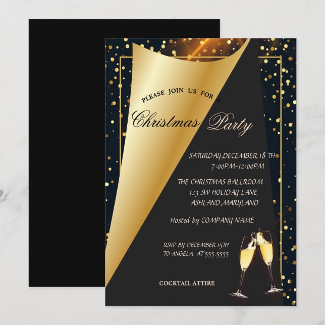 Elegant Gold Dots Company Christmas Party Invitation (Front/Back)