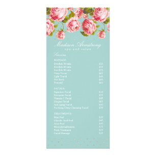 Elegant Gold Dots & Pink Roses Custom Spa Template Rack Card