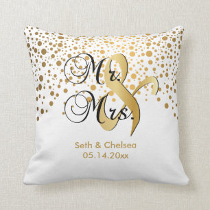 Elegant Gold Dots Wedding Personalise Cushion