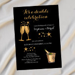 Elegant Gold Double Celebration Joint Birthday Invitation<br><div class="desc">"Elegant classic, and full of meaning — this joint birthday party invitation is designed to help you celebrate a festive party. The black background and sleek toasting champagne glasses and ice bucket with bottle bring a warm feel, while the phrase “It's a Double Celebration” adds heart. A stylish mix of...</div>