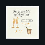 Elegant Gold Double Celebration Joint Birthday Napkin<br><div class="desc">"Elegant classic, and full of meaning — this joint birthday party napkin is designed to help you celebrate a festive party. The pastel white background and sleek toasting champagne glasses and ice bucket with bottle bring a warm feel, while the phrase “It's a Double Celebration” adds heart. A stylish mix...</div>