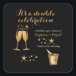 Elegant Gold Double Celebration Joint Birthday Square Sticker<br><div class="desc">"Elegant classic, and full of meaning — this joint birthday party Thank You sticker is designed to help you celebrate a festive party. The black background and sleek toasting champagne glasses and ice bucket with bottle bring a warm feel, while the phrase “It's a Double Celebration” adds heart. A stylish...</div>