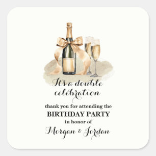 Elegant Gold Double Celebration Joint Birthday Square Sticker