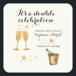 Elegant Gold Double Celebration Joint Birthday Square Sticker<br><div class="desc">"Elegant classic, and full of meaning — this joint birthday party Thank You sticker is designed to help you celebrate a festive party. The pastel white background and sleek toasting champagne glasses and ice bucket with bottle bring a warm feel, while the phrase “It's a Double Celebration” adds heart. A...</div>