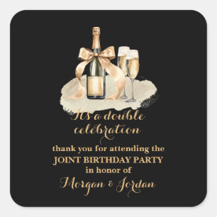 Elegant Gold Double Celebration Joint Birthday Square Sticker