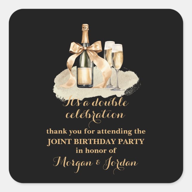 Elegant Gold Double Celebration Joint Birthday Square Sticker (Front)
