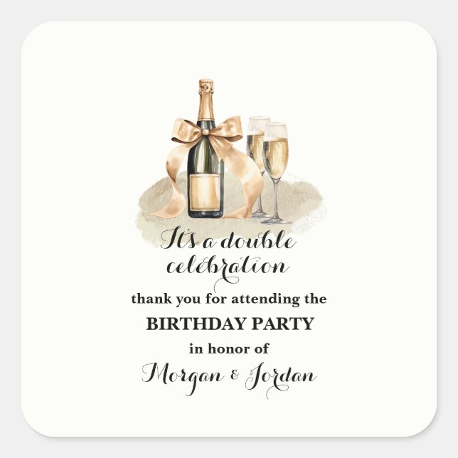 Elegant Gold Double Celebration Joint Birthday Square Sticker (Front)
