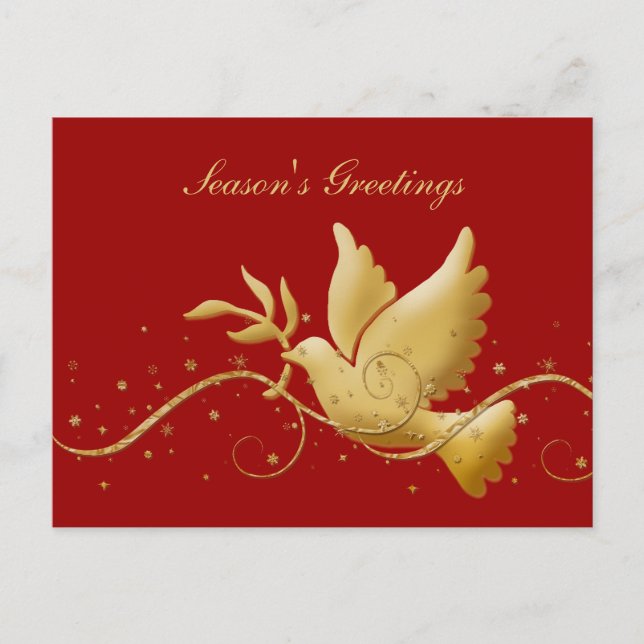 Elegant gold dove peace holiday postcard (Front)