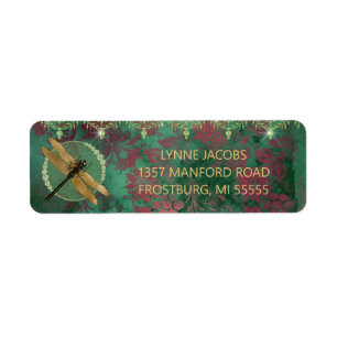 Elegant Gold Dragonfly on Green With Rhinestones