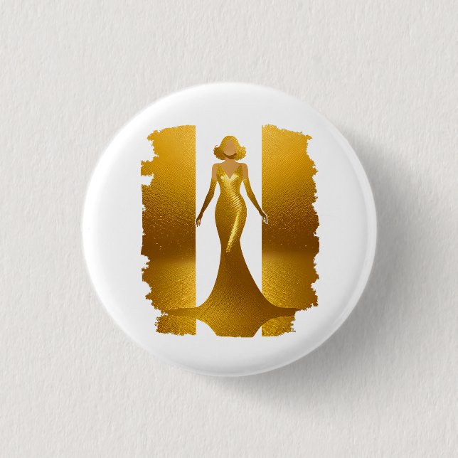 elegant gold dress 3 cm round badge (Front)
