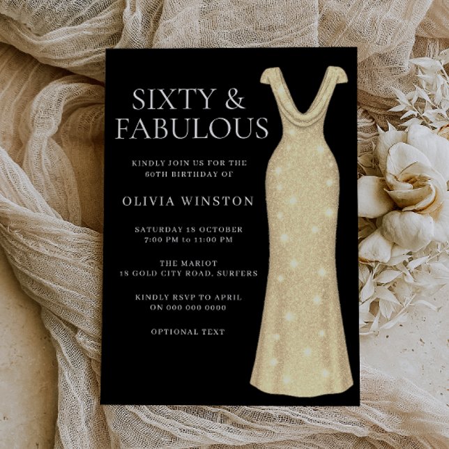 Elegant Gold Dress Black 60th Birthday Party Invitation (Creator Uploaded)
