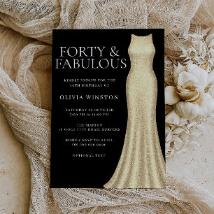 Elegant Gold Dress & Black Womans 40th Birthday Invitation