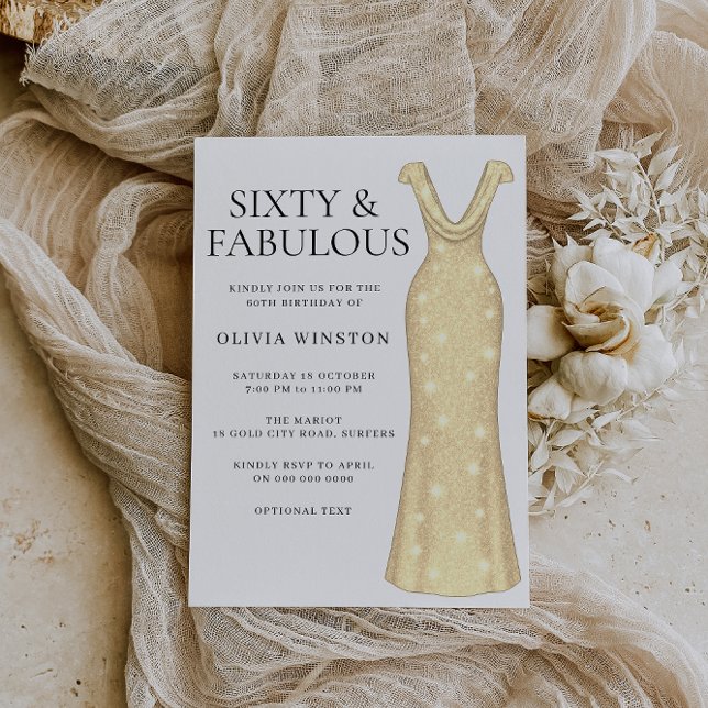 Elegant Gold Dress Womans 60th Birthday Party Invitation (Creator Uploaded)