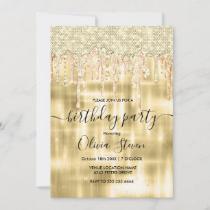 Elegant gold dripping glitter any age monogram in invitation