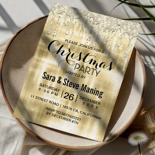 Elegant gold dripping glitter Christmas  Invitation