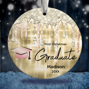 Elegant gold dripping glitter graduate ceramic tree decoration