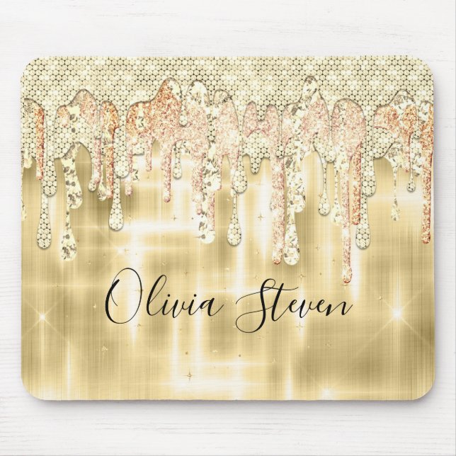 Elegant gold dripping glitter monogram mouse mat (Front)